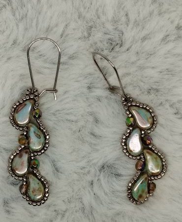 Elegant Paisley Duo Drop Earrings in Khaki & Bronze