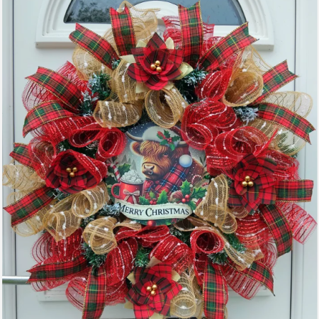 Christmas Highland Cow Door Wreath, Highland Cow Wall Decor, Highland Cow Christmas Wreath 🎄