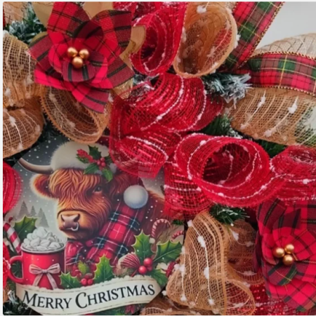 Christmas Highland Cow Door Wreath, Highland Cow Wall Decor, Highland Cow Christmas Wreath 🎄