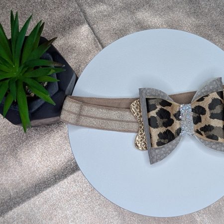 Faux leather leopard print hair bow -with lined hair clip