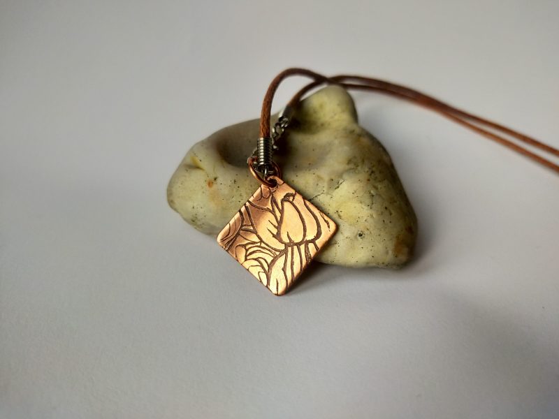 Handcrafted Copper Pendant with Floral Engraving
