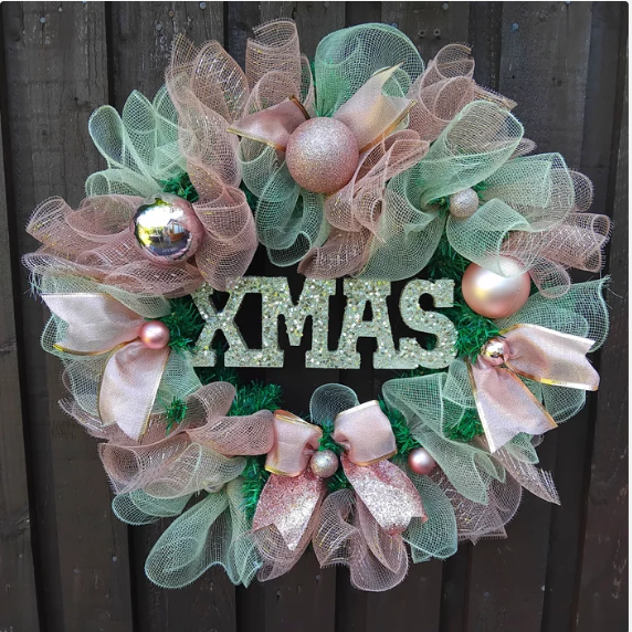 Rose Gold Christmas Wreath, Rose Gold Christmas Wall Decor, Christmas Door Wreath