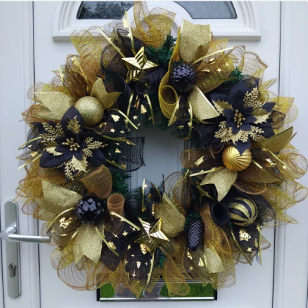 Elegant Black & Gold Christmas Wreath, Black & Gold Christmas Decoration, Christmas Door Wreath🎄