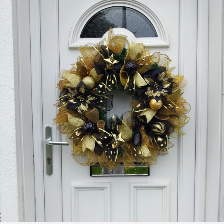 Elegant Black & Gold Christmas Wreath, Black & Gold Christmas Decoration, Christmas Door Wreath🎄