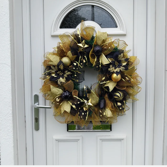 Elegant Black & Gold Christmas Wreath, Black & Gold Christmas Decoration, Christmas Door Wreath🎄