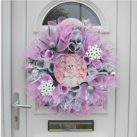 Pink Snowman Wreath, Snowman Door Wreath, Snowman Christmas Door Wreath☃️
