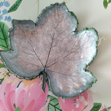 Nature inspired Leaf trinket tray. Green, grey, peach, pink, functional as well as pretty to look at