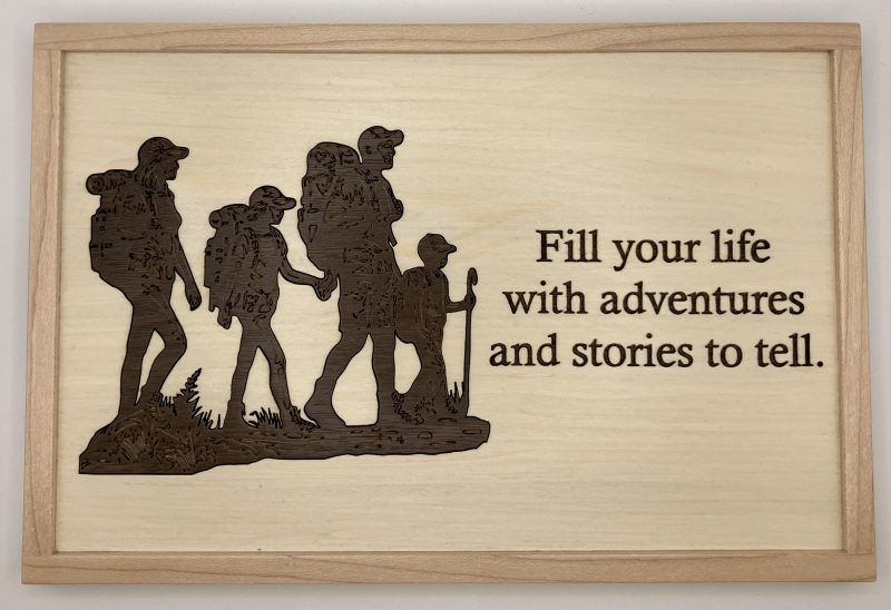 Walkers/Hikers Laser Engraved in Walnut on Maple Wall Hanging with Inspirational Word
