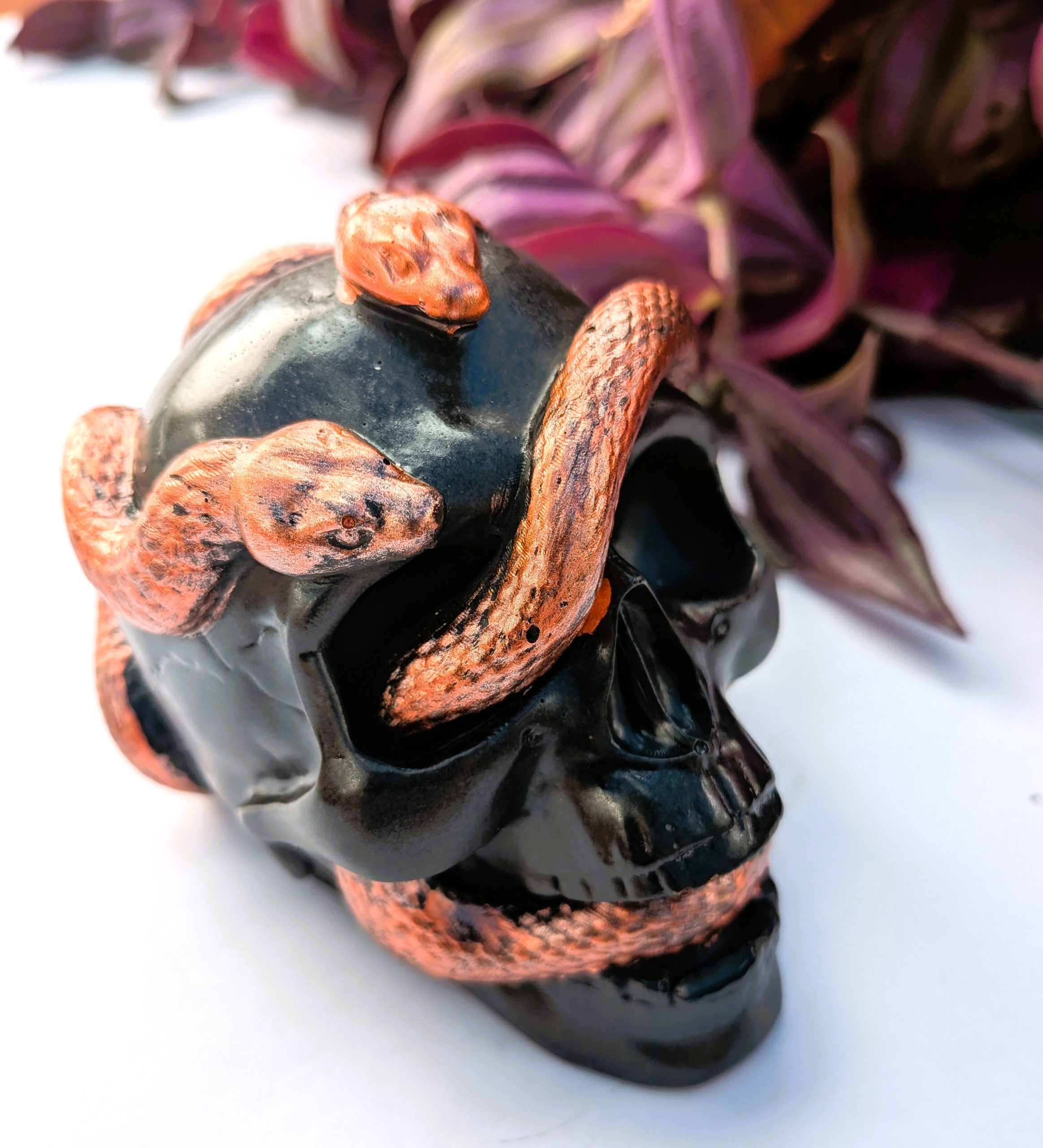 Ornamental Jesmonite Skull in Black and Copper