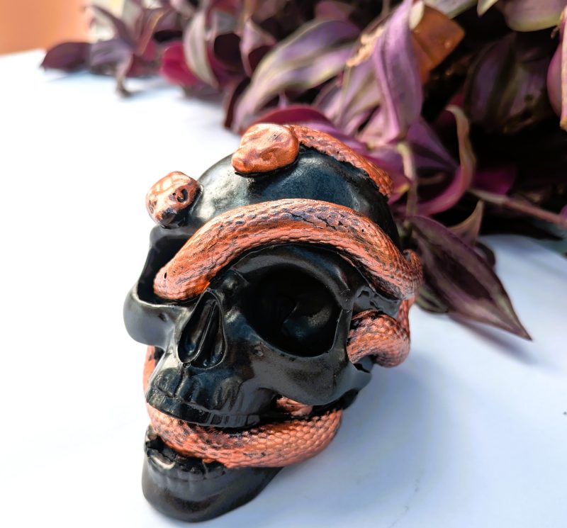 Ornamental Jesmonite Skull in Black and Copper