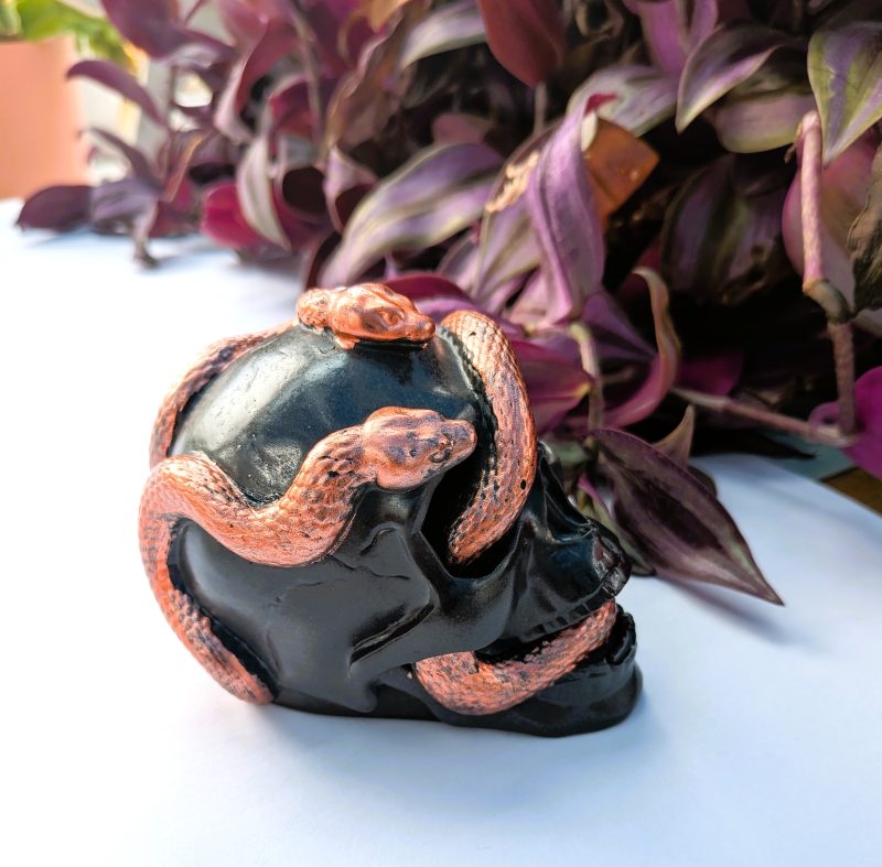 Ornamental Jesmonite Skull in Black and Copper