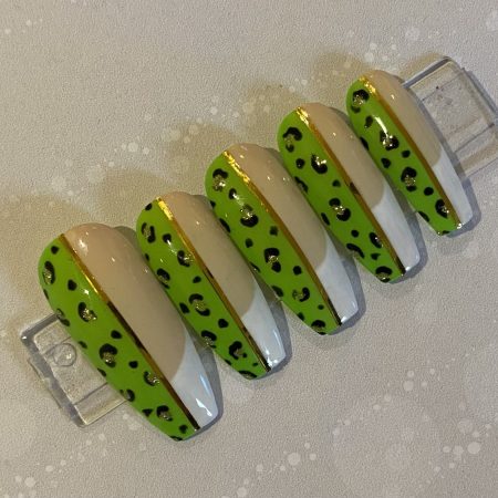 Hand Painted Press On Nails - Green Leopard Glam