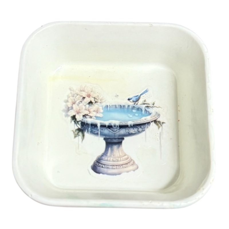 Square Jewelry Tray – Compact Eco Resin Trinket Dish with Unique Decorative Motif