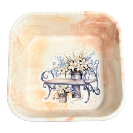 Square Jewelry Tray – Compact Eco Resin Trinket Dish with Unique Decorative Motif
