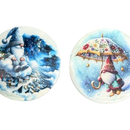 Set of 2 Winter Gnome Coasters – Handcrafted Eco Resin with Glossy Finish
