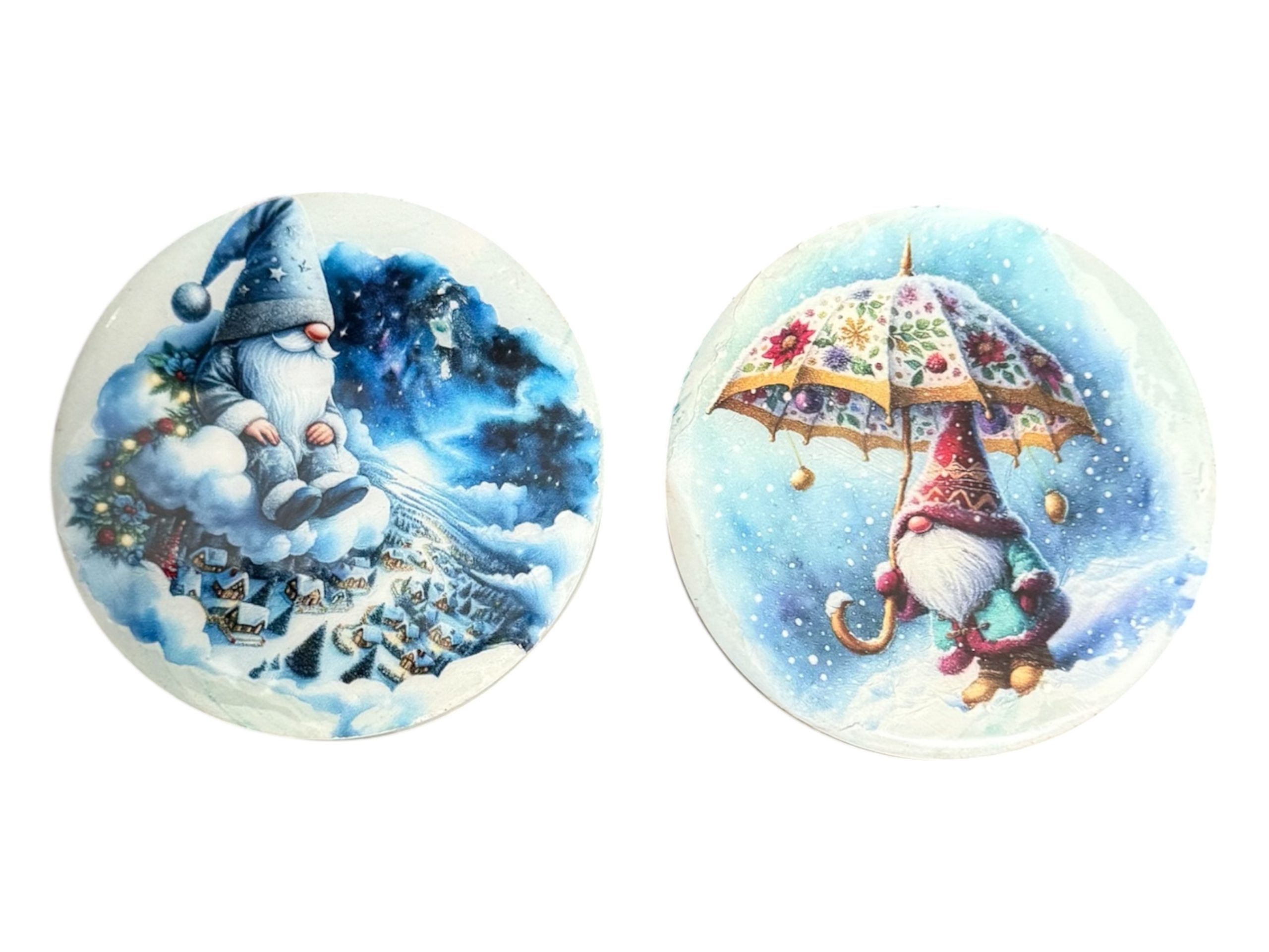 Set of 2 Winter Gnome Coasters – Handcrafted Eco Resin with Glossy Finish