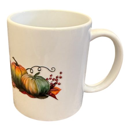 Pumpkin Trio Ceramic Mug – Cozy Autumn Drinkware with Fall Leaves Design