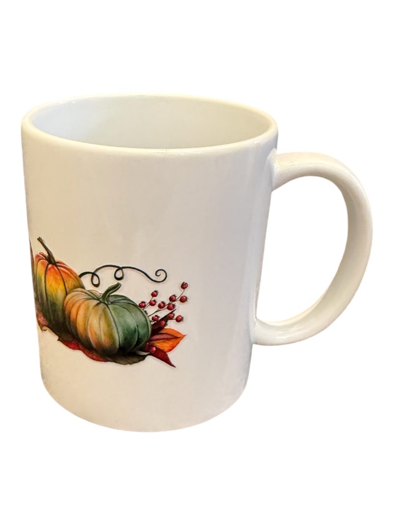 Pumpkin Trio Ceramic Mug – Cozy Autumn Drinkware with Fall Leaves Design