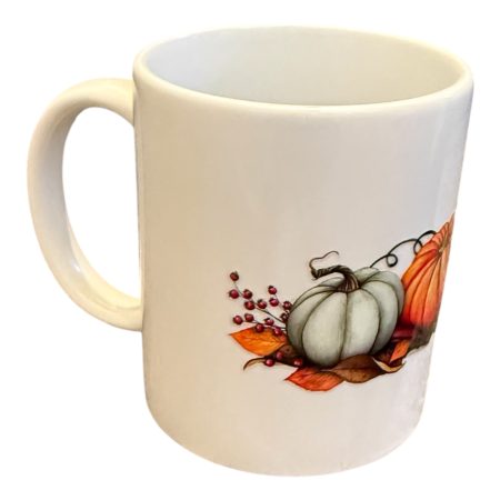 Pumpkin Trio Ceramic Mug – Cozy Autumn Drinkware with Fall Leaves Design