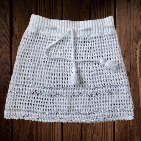 Mini Skirt - Off White With Sequins . Handmade Crochet Skirt. U.K. Size Small (S).