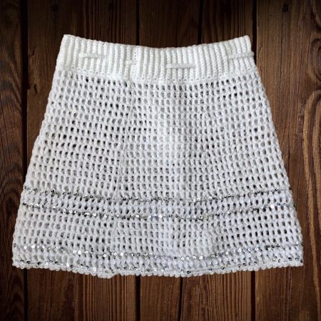 Mini Skirt - Off White With Sequins . Handmade Crochet Skirt. U.K. Size Small (S).