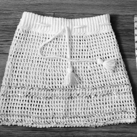 Mini Skirt - Off White With Sequins . Handmade Crochet Skirt. U.K. Size Small (S).