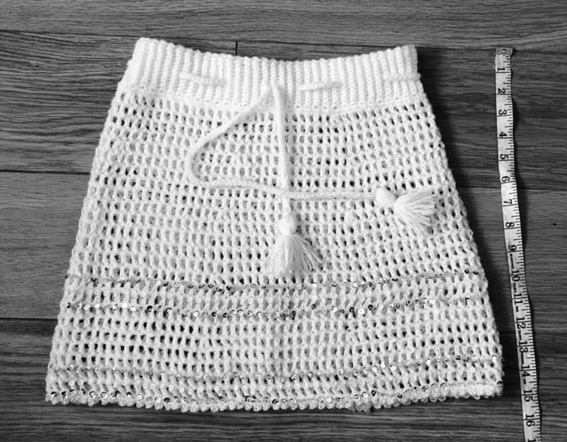 Mini Skirt - Off White With Sequins . Handmade Crochet Skirt. U.K. Size Small (S).
