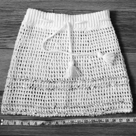 Mini Skirt - Off White With Sequins . Handmade Crochet Skirt. U.K. Size Small (S).