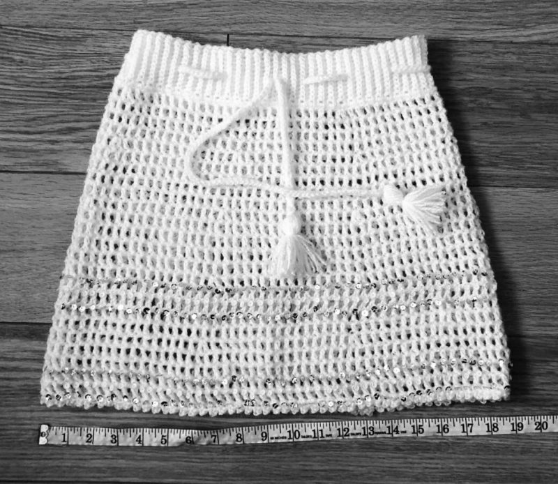Mini Skirt - Off White With Sequins . Handmade Crochet Skirt. U.K. Size Small (S).