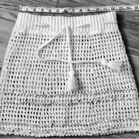 Mini Skirt - Off White With Sequins . Handmade Crochet Skirt. U.K. Size Small (S).