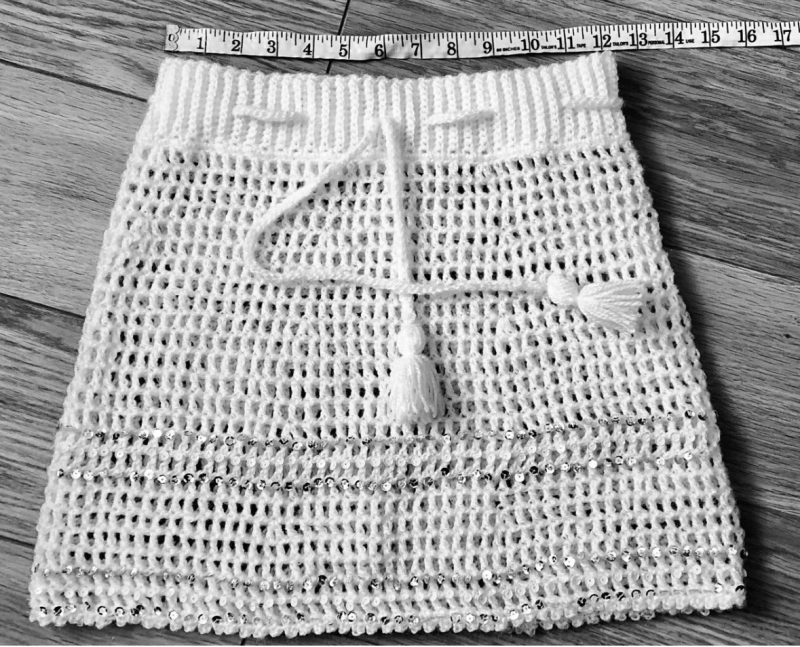 Mini Skirt - Off White With Sequins . Handmade Crochet Skirt. U.K. Size Small (S).