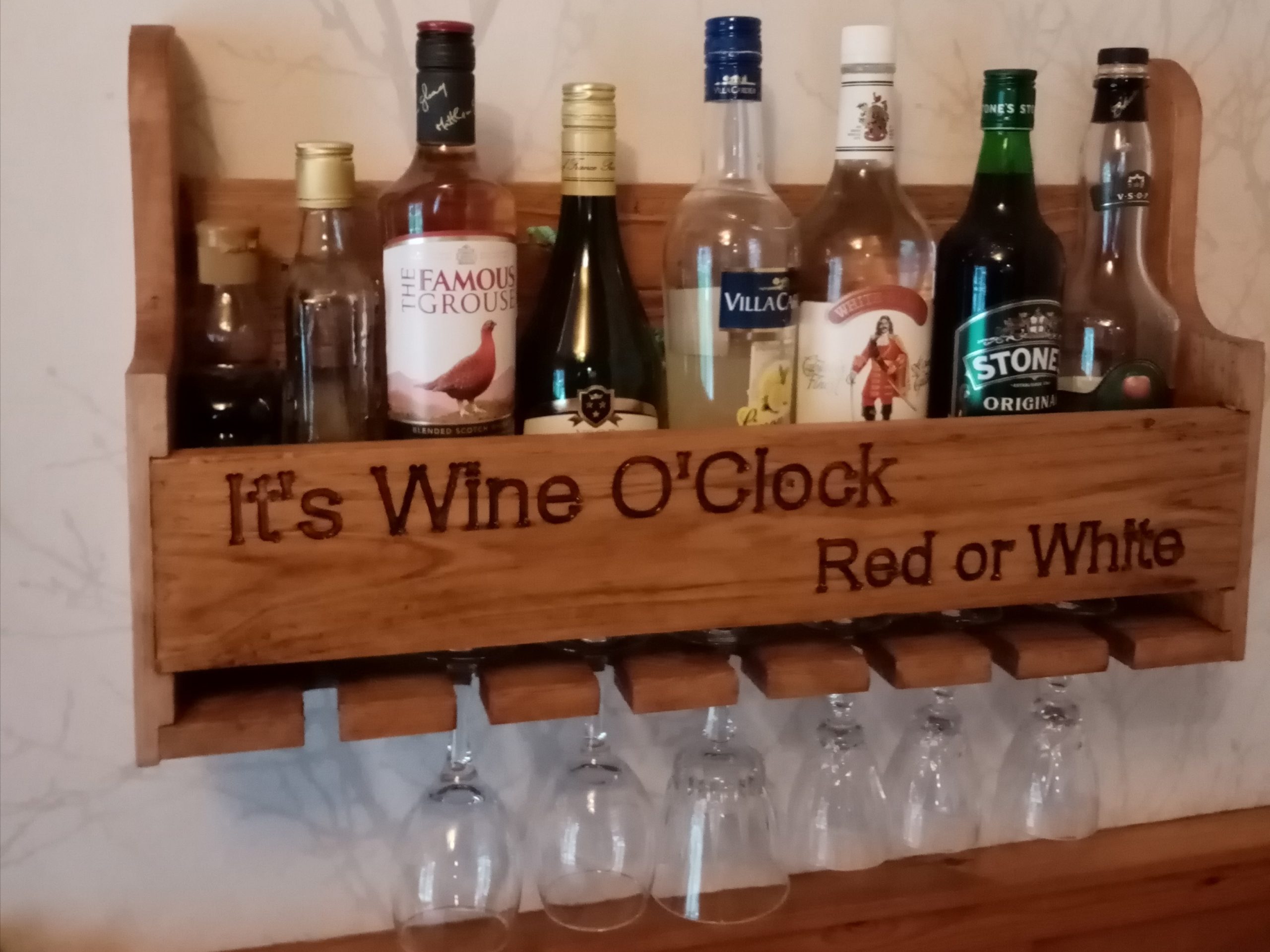Personalised Wine shelf with glass holders