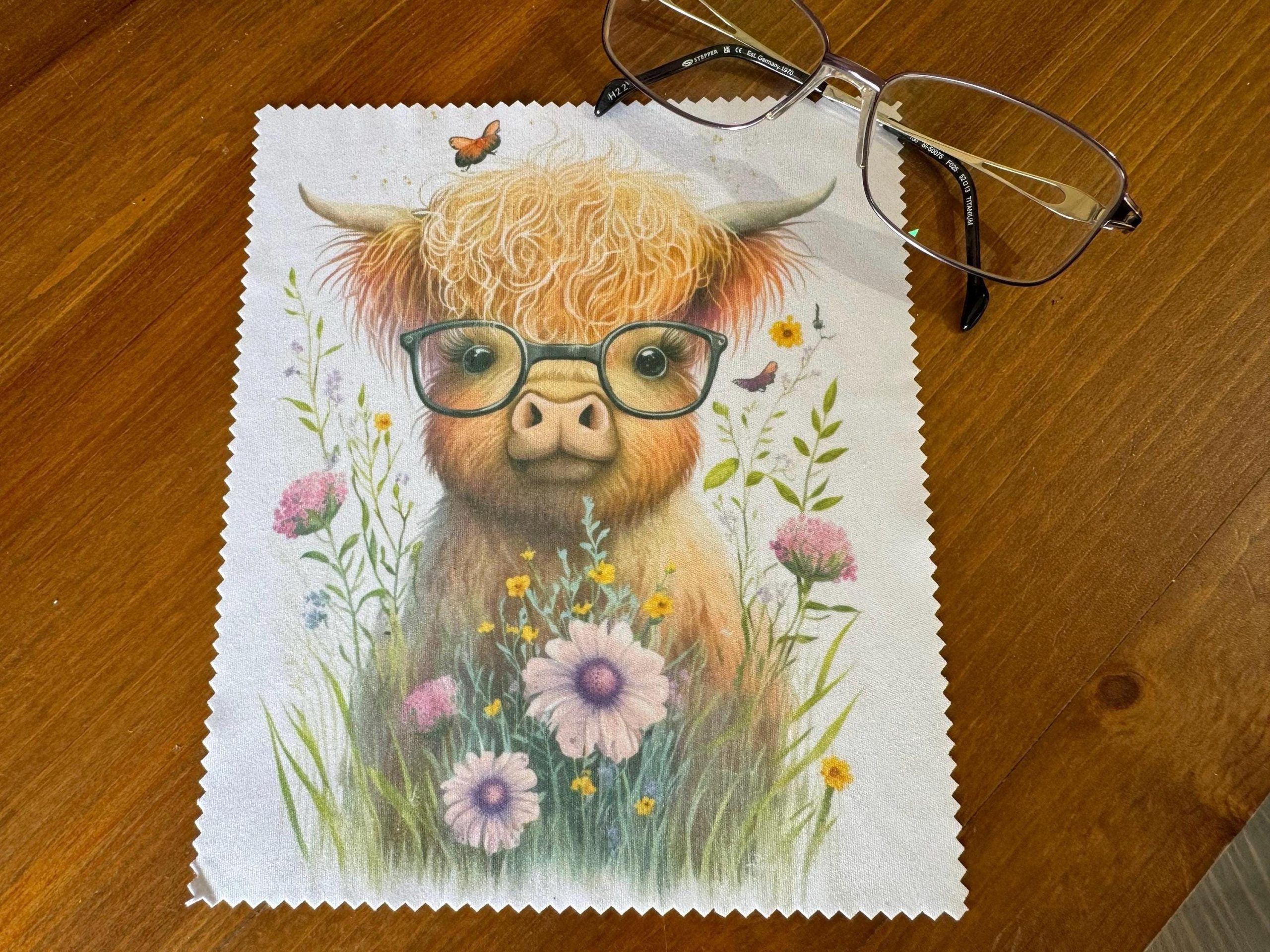 Highland cow glasses lens cleaning cloth