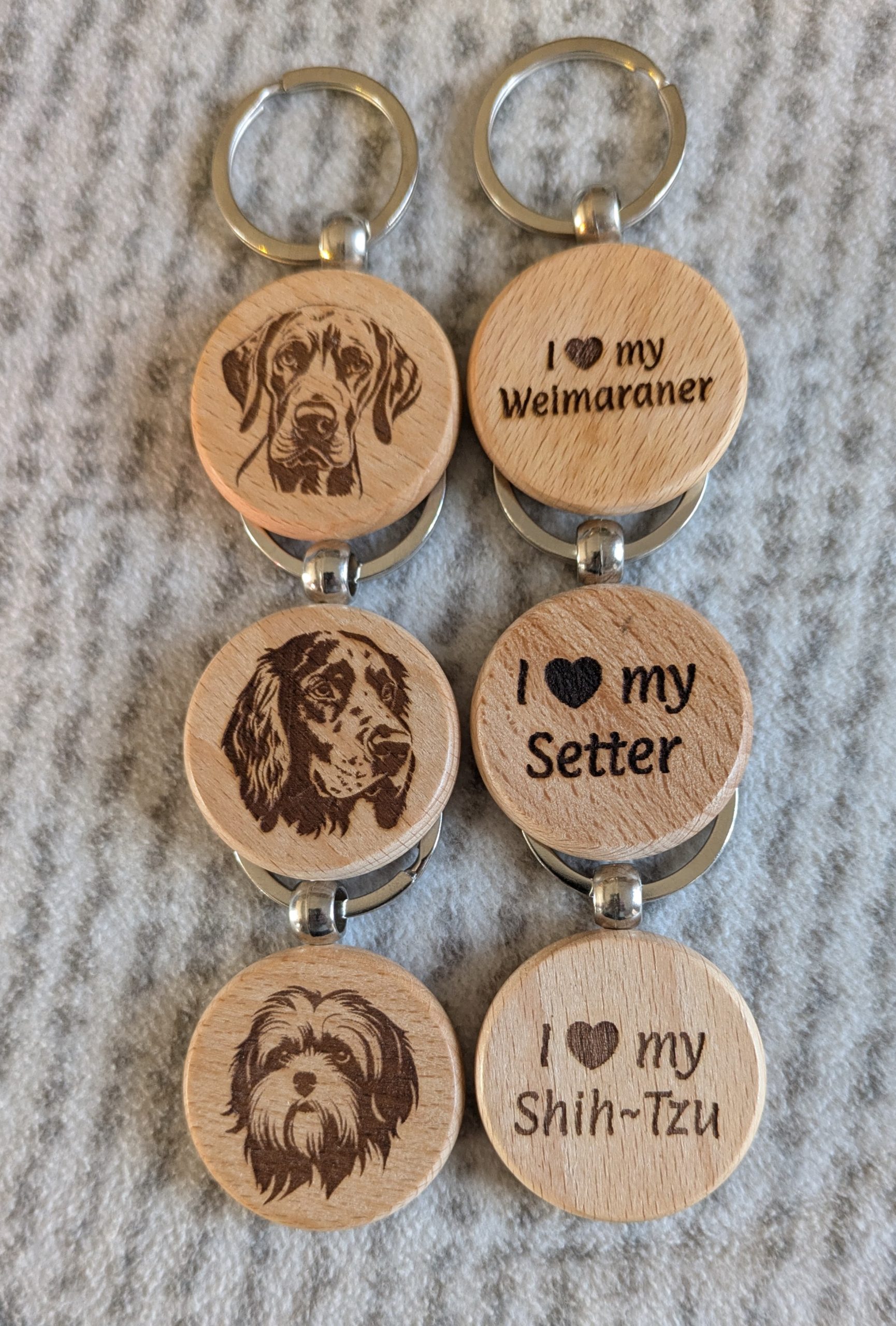 Personalised Wooden Keyrings - Laser Engraved Dog Breeds