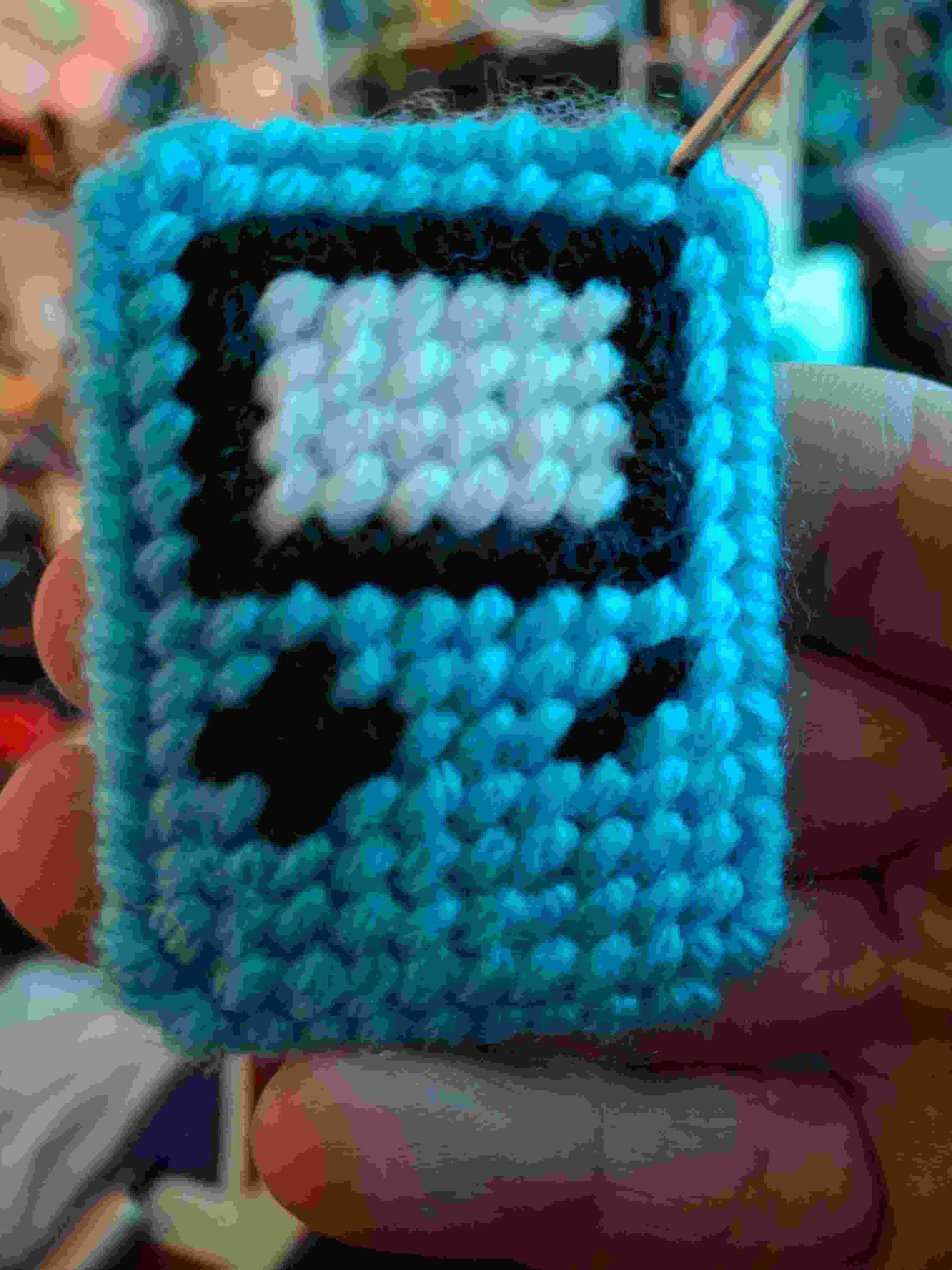 Gameboy keyring plastic canvas stitched with yarn