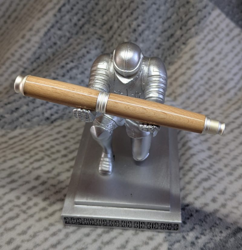 Omega style wooden rollerball made from beech with satin silver fittings