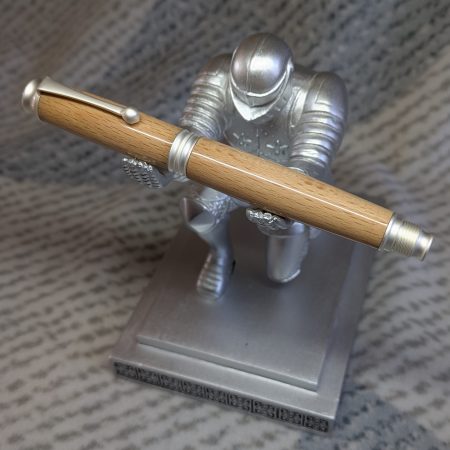 Omega style wooden rollerball made from beech with satin silver fittings