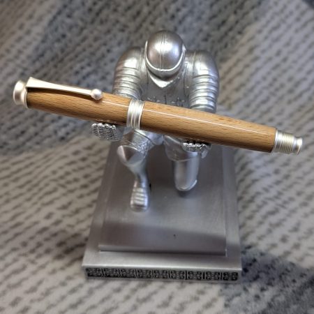 Omega style wooden rollerball made from beech with satin silver fittings