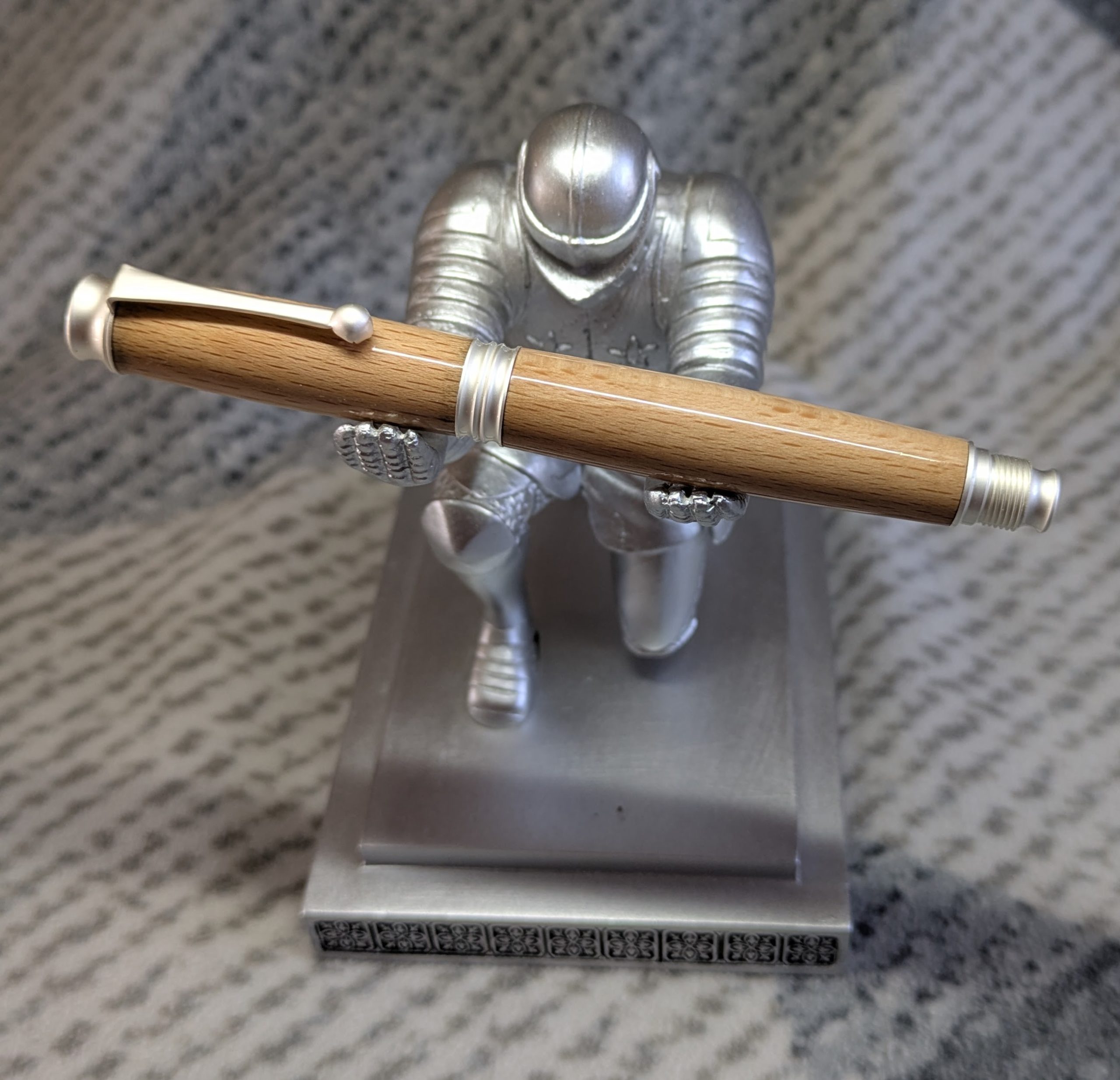 Omega style wooden rollerball made from beech with satin silver fittings