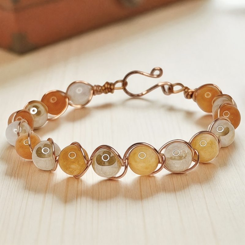 Copper Wire Wrapped Jade Gemstone Bangle