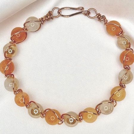 Copper Wire Wrapped Jade Gemstone Bangle