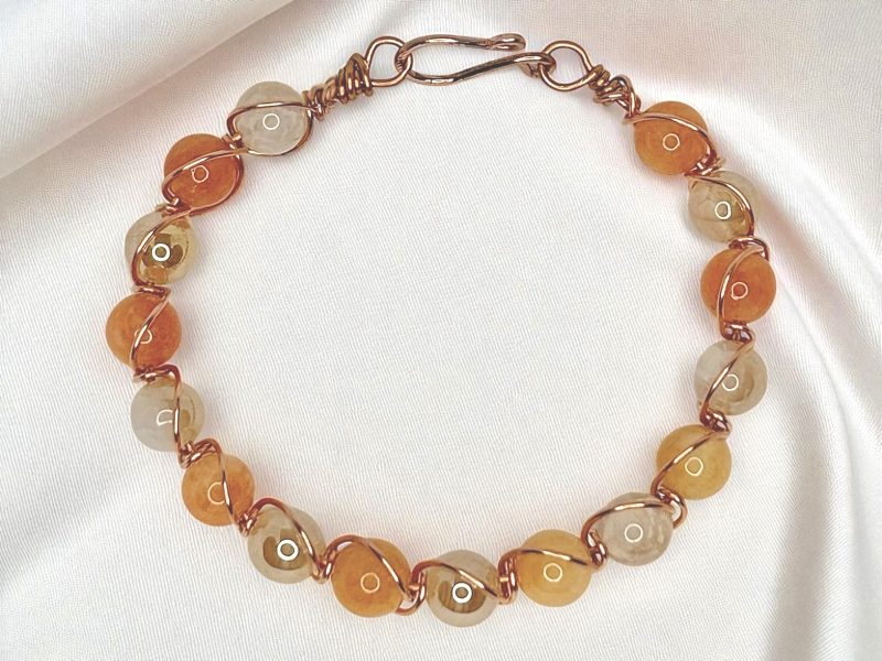 Copper Wire Wrapped Jade Gemstone Bangle