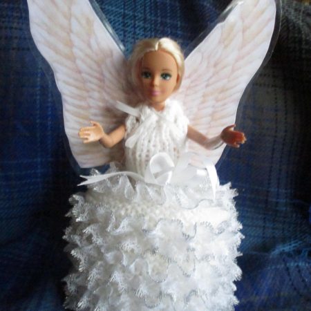 HAND KNITTED WHITE ANGEL DOLL SPARE TOILET ROLL COVER