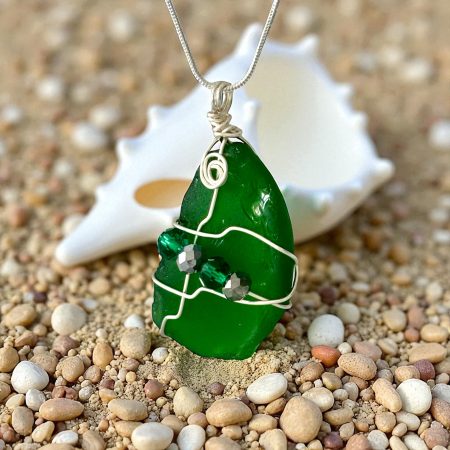 Green Seaglass Wire Wrapped Pendant