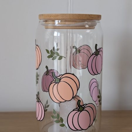 Autumn Pumpkin Glass Tumbler with Baboo Lid