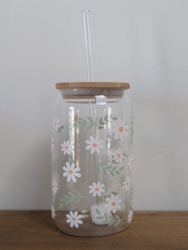 Daisies Glass Tumbler with Bamboo Lid