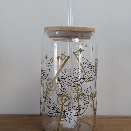 Harry Potter Inspired Flying Key Glass Tumbler with Bamboo Lid