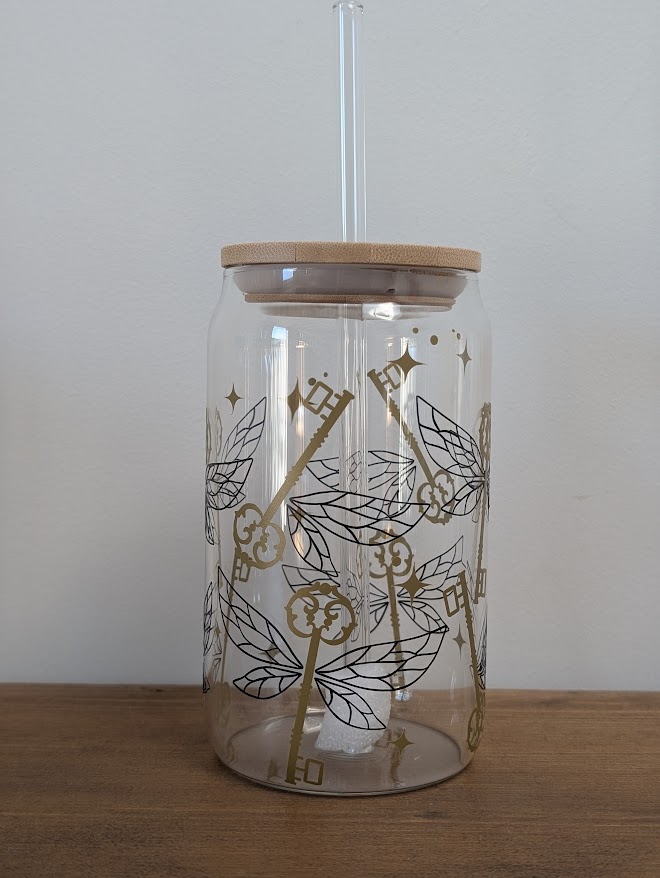 Harry Potter Inspired Flying Key Glass Tumbler with Bamboo Lid