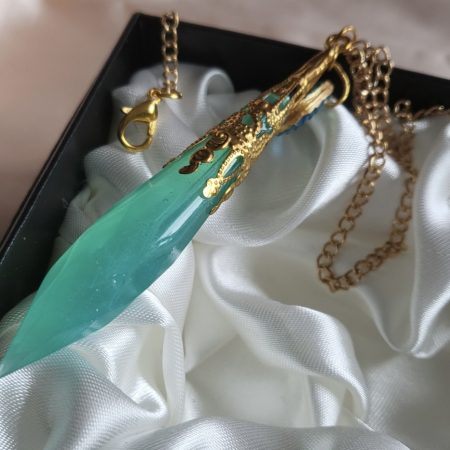 Shimmering Aqua Mermaid Resin Pendant Necklace With Charm