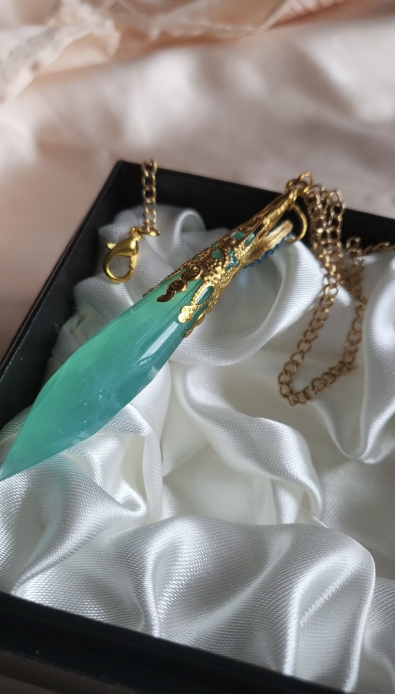 Shimmering Aqua Mermaid Resin Pendant Necklace With Charm